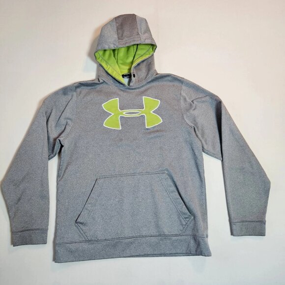 Under Armour Youth Hoodie Gray Green Logo Size Medium Loose Fit w/ Flaw - Picture 1 of 7
